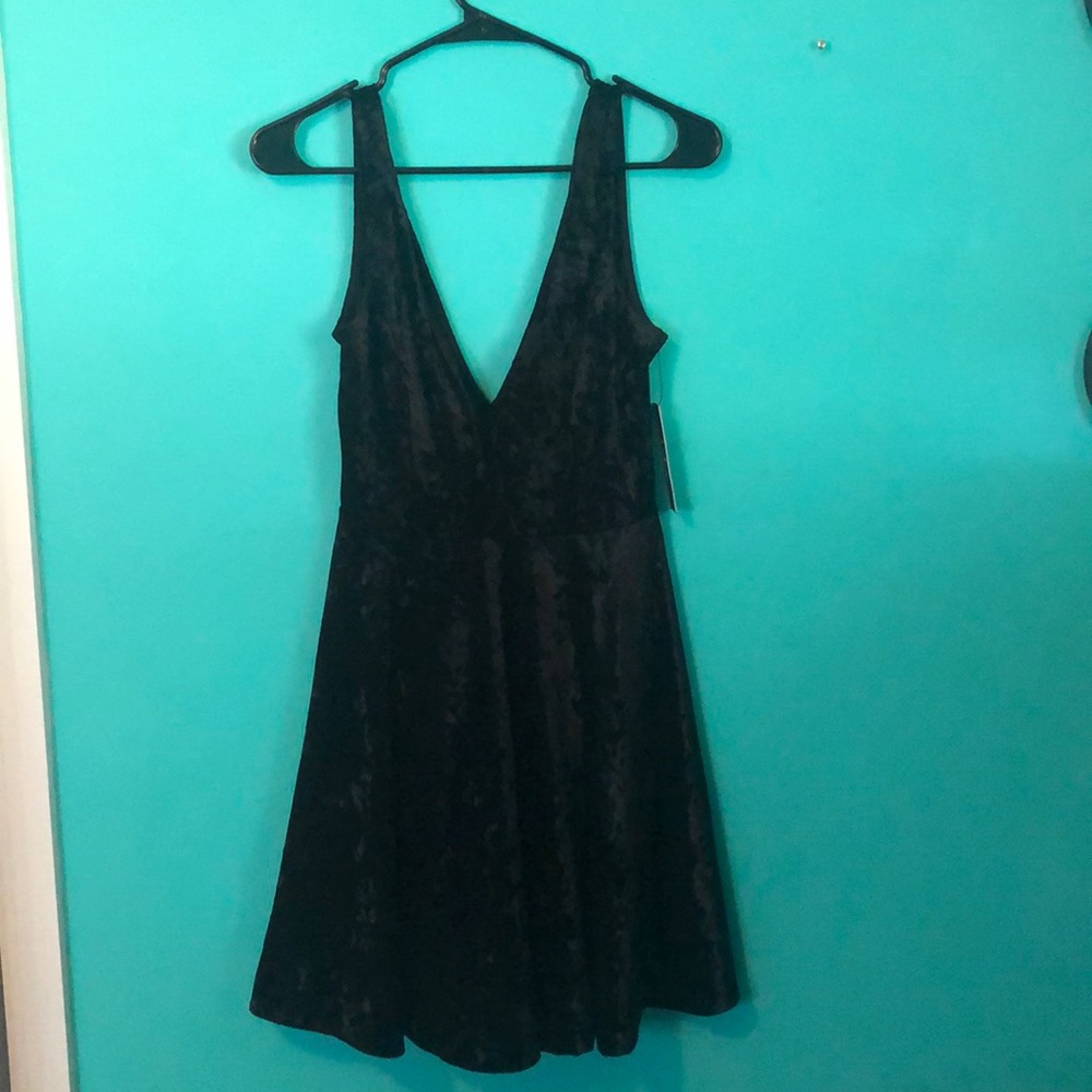Black Velvet Deep Neck Dress